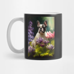 Pied French Bulldog in Flowers Card Mug